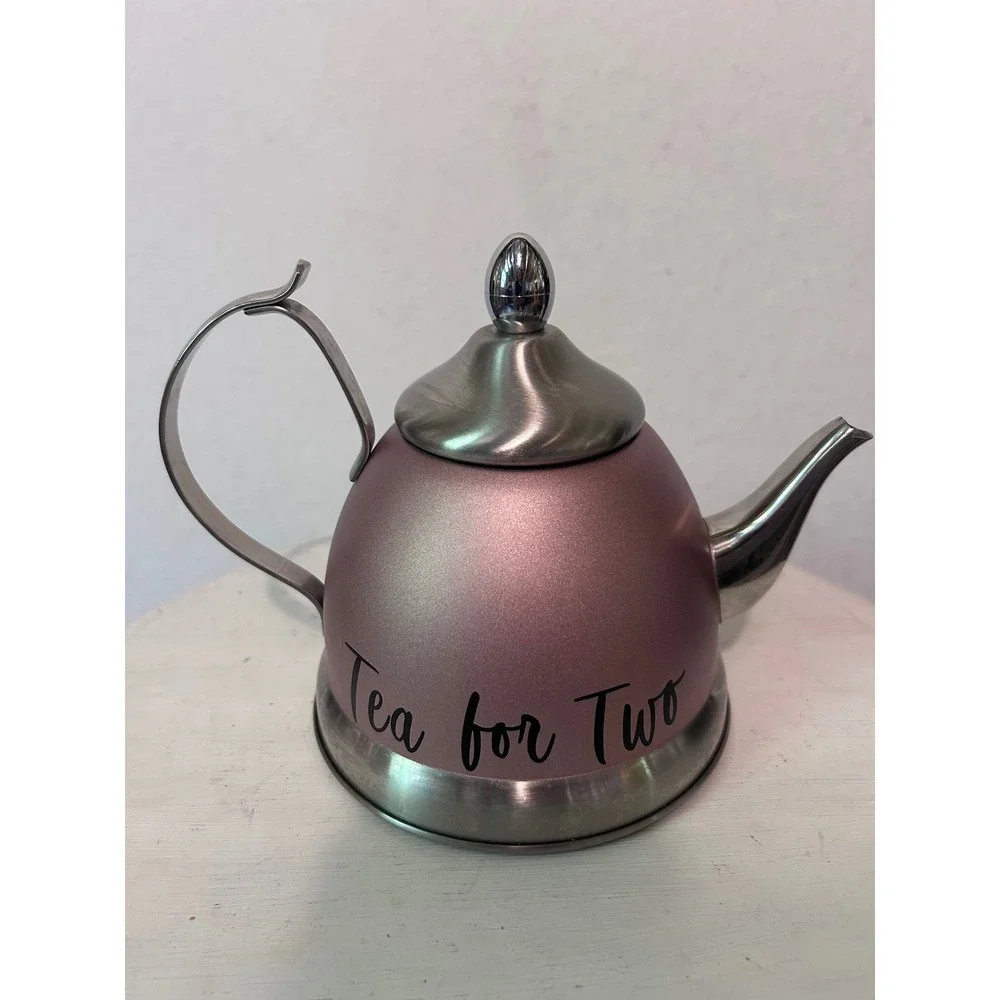 Tea for Two Pink Metallic Stainless Steel Teapot‎ with Mesh Infuser Basket